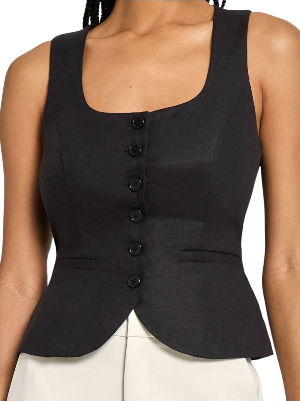 Kourt Few Moda Lola Linen Suit Vest Black NWT